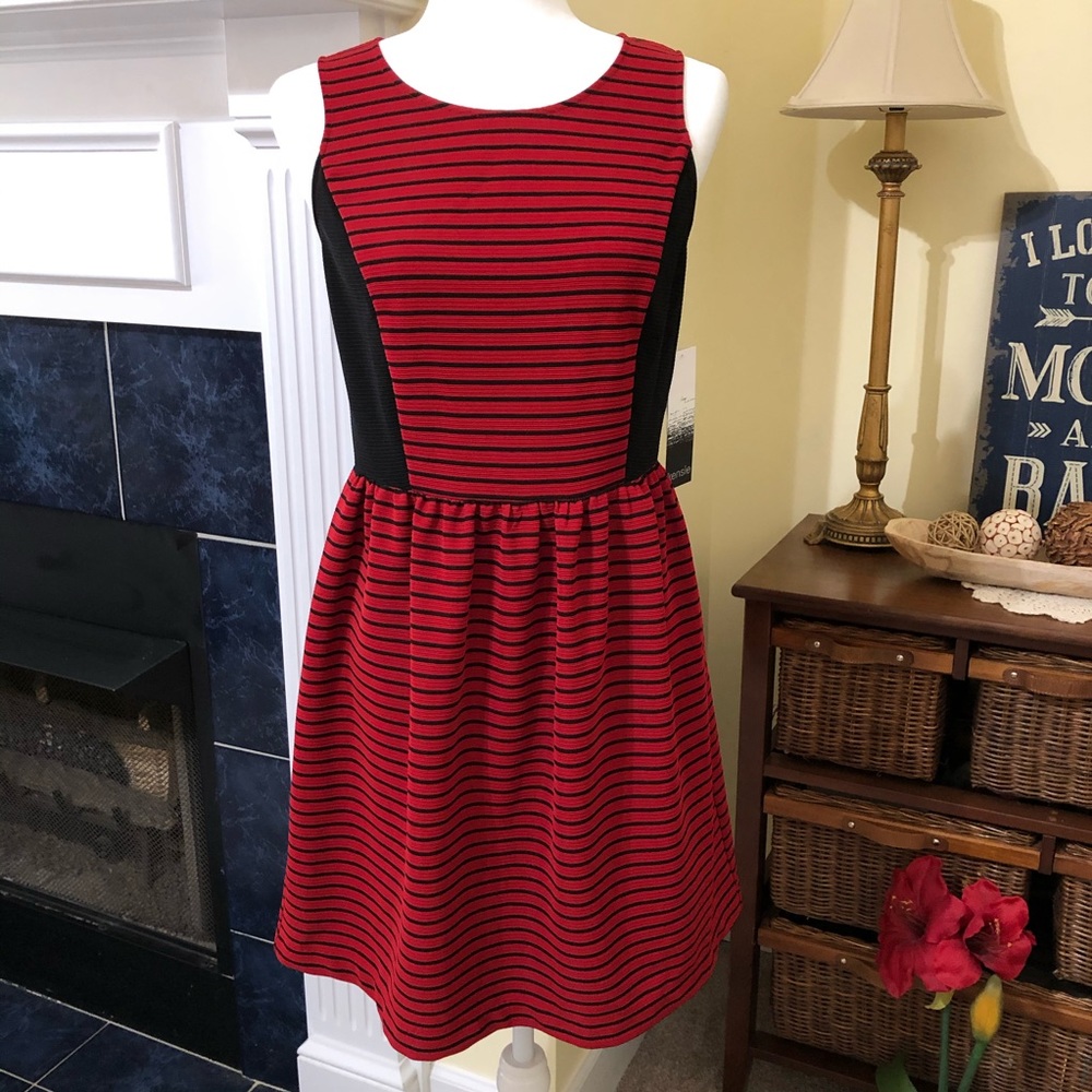 Kensie Red Black Striped Dress NWT Small